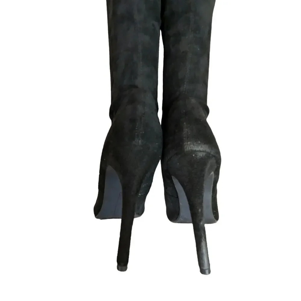 NWOT-1 SHOW! HOT TOMATO! BLACK VEGAN SUEDE  PEEP TOE OVER THE KNEE BOOTS!SZ 7.5M